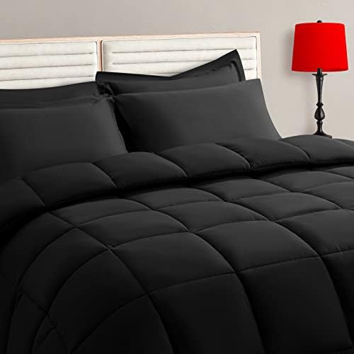 TAIMIT Black Comforter Set 7 Piece Bed in a Bag