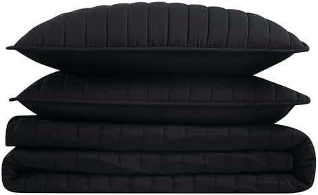 Brooklyn Loom Cotton Percale Black King 3 Piece Quilt Set