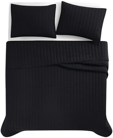 Brooklyn Loom Cotton Percale Black King 3 Piece Quilt Set