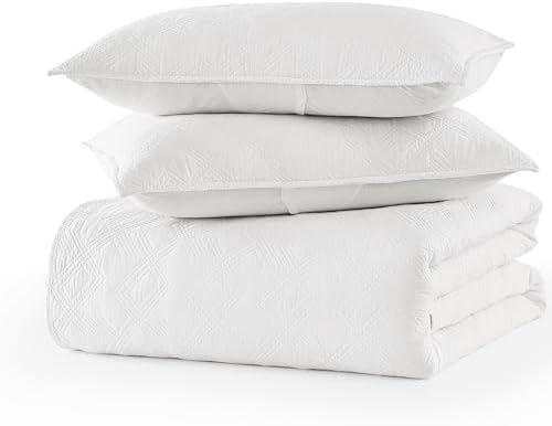 WDCOZY White Cotton Quilt Set Queen Size