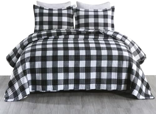 MarCielo 3 Pcs Buffalo Quilt Bedspread Set King