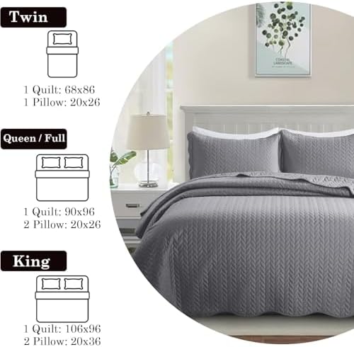 IR Imperial Rooms Queen Quilt Bedding Set 90x96 Grey