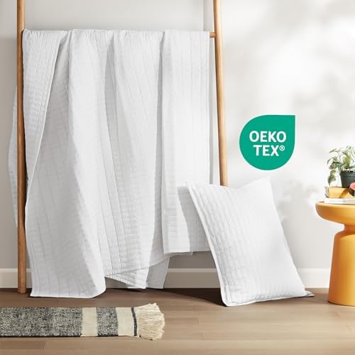 Comfort Spaces Kienna Quilt Set - White Double Sided Lightweight Soft All Season