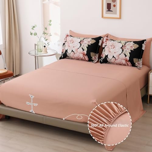 Dintszyayue 7-Piece King Comforter Set with Pink Floral Pattern