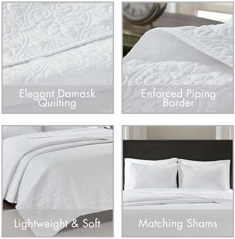 Madison Park Quebec Reversible Quilt Set with Damask Design