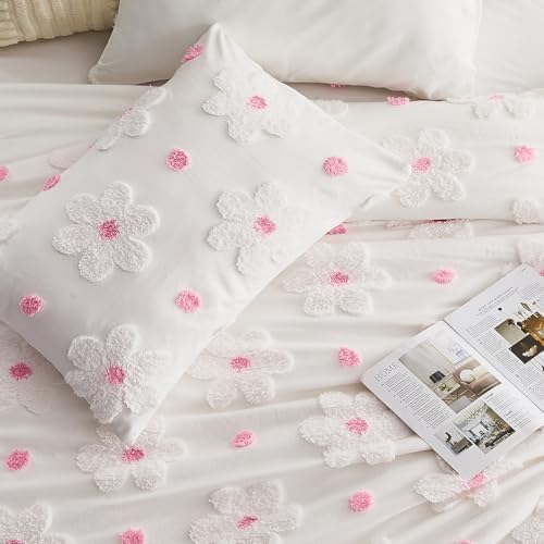 VIVILINEN Pink Floral Comforter Set for Girls 3-Piece