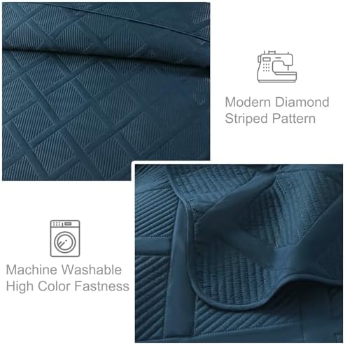 Exclusivo Mezcla King Quilt Set 3 Piece Navy Blue Striped