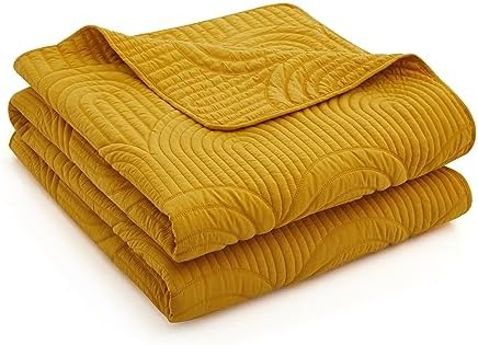 Safonory Mustard Yellow Quilt Set Queen Size