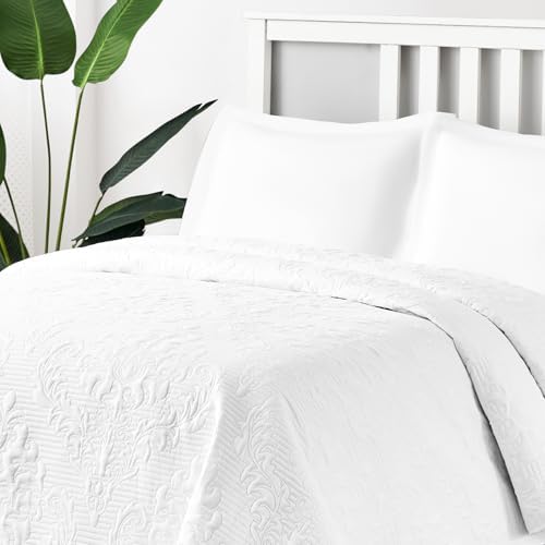 Hansleep White Damask Quilt Set - California King Size 3 Piece