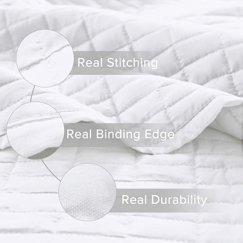 Comfort Spaces Kienna Quilt Set - White Double Sided Lightweight Soft All Season