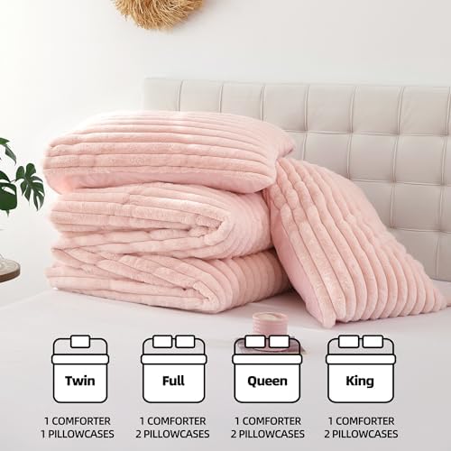 Smoofy Fluffy 3-Piece Comforter Set - Blush Pink Faux Fur