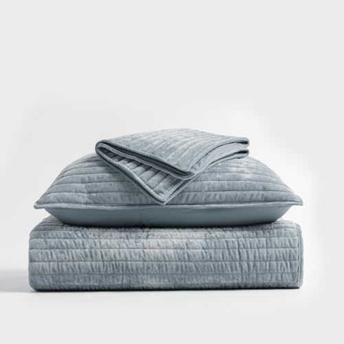 EVERGRACE Velvet Quilt Set - Dusty Blue King Size