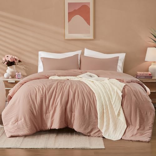 WRENSONGE Queen Comforter Set 3 Piece Dusty Pink Prewashed Soft Lightweight