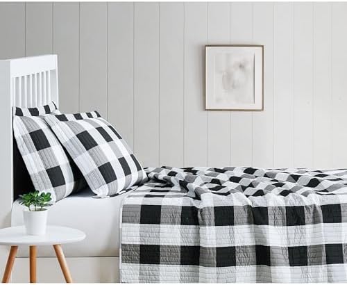 TRULY SOFT 3-Piece Black Buffalo Plaid Quilt Set