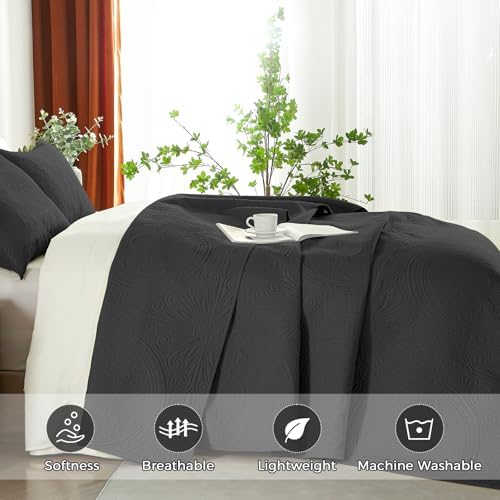 WURUIBO Full Queen Quilt Set Black