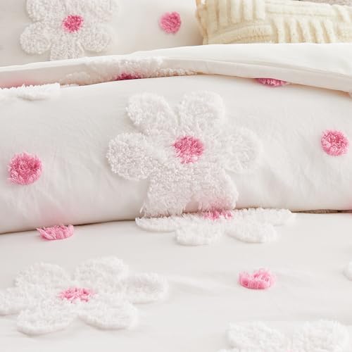 VIVILINEN Pink Floral Comforter Set for Girls 3-Piece