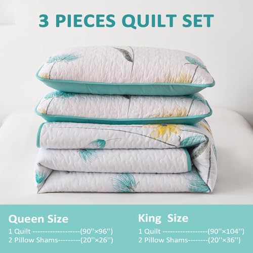 Dinjoy Floral Quilt Set Queen Size 3 Pieces 1