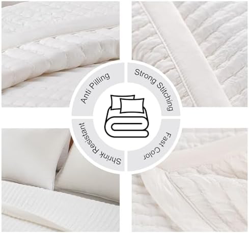 DAWNDIOR Queen Quilt Set 90x90 Ivory 3 Layer Lightweight