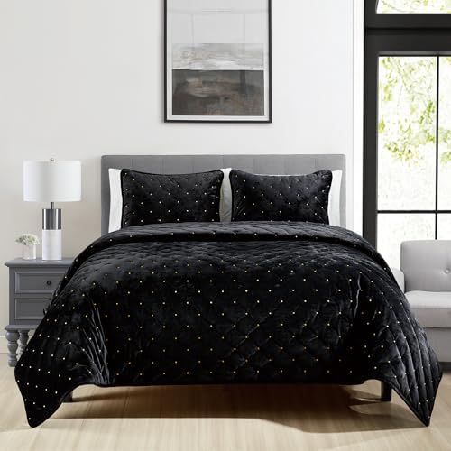 Sunshine Nicole 3 Piece King Quilt Set with Gold Embroidery