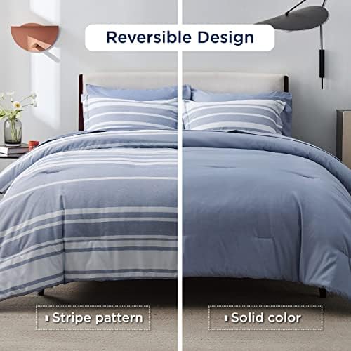 Bedsure Full Comforter Set 7 Pieces Blue Striped