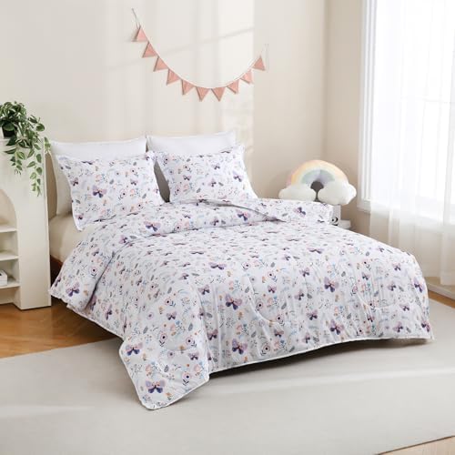 Yibeizi Butterfly Floral Comforter Set for Girls Twin
