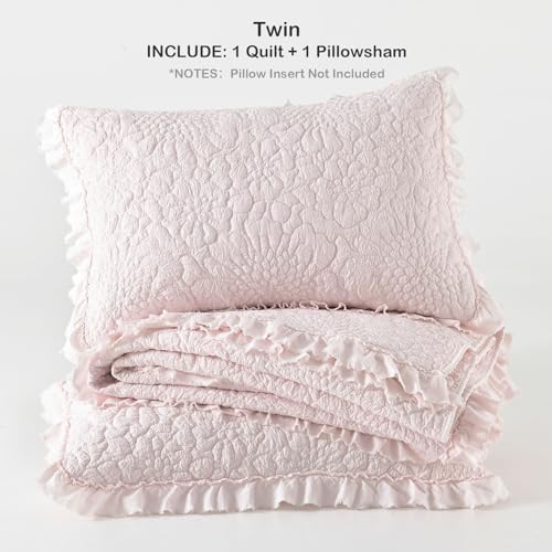 HORIMOTE HOME Pink Ruffled Quilt Set Twin Size 1
