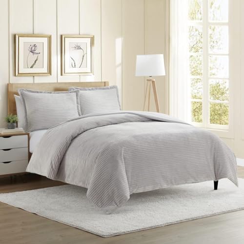 Hearth Harbor Premium Flannel Duvet Cover Set - 3 PC Silver Gray