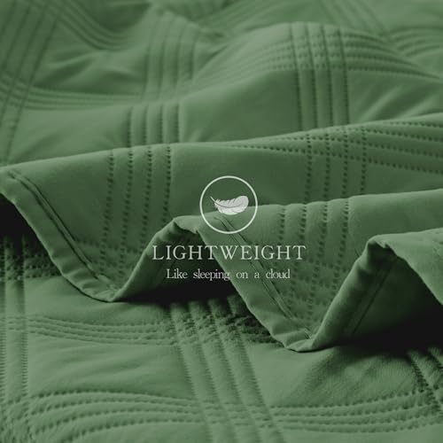 Inron King Size Quilt Set Olive Green Microfiber