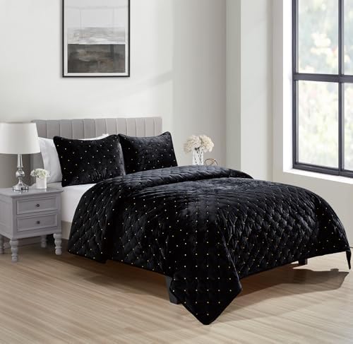 Sunshine Nicole 3 Piece King Quilt Set with Gold Embroidery