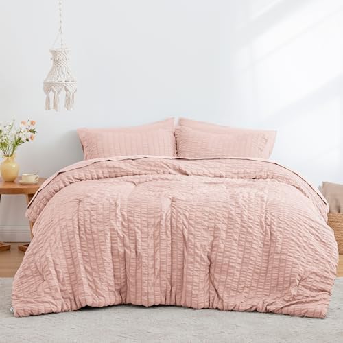 Loves Cabin Seersucker Pink Twin Comforter Set 5 Pieces
