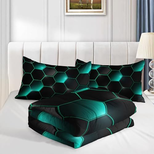 Geometric Black Green Neon Comforter Set 3 Piece