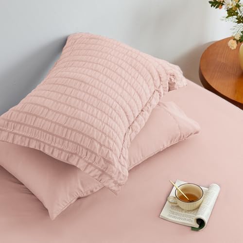 Loves Cabin Seersucker Pink Twin Comforter Set 5 Pieces