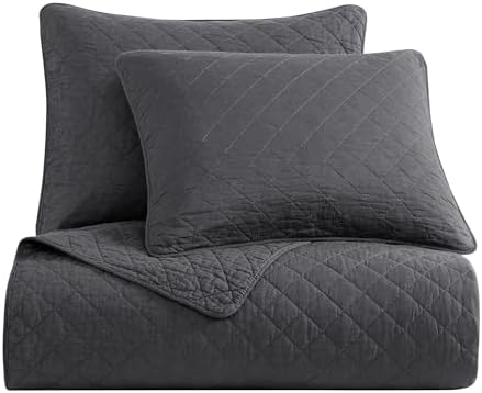 Indigo Hill 3-Piece King Quilt Set - Charcoal Cotton Shabby Chic