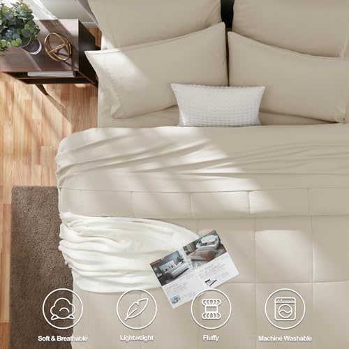 CozyLux Beige Cal King 7-Piece Bed in a Bag Comforter Set