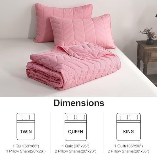 DOWNCOOL Pink Leaf Texture King Quilt Set 3PC