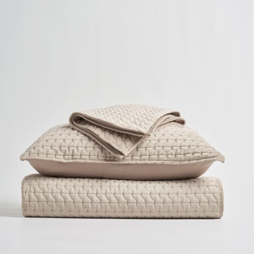 EVERGRACE Velvet Quilt Set King Size 3 Piece Light Taupe