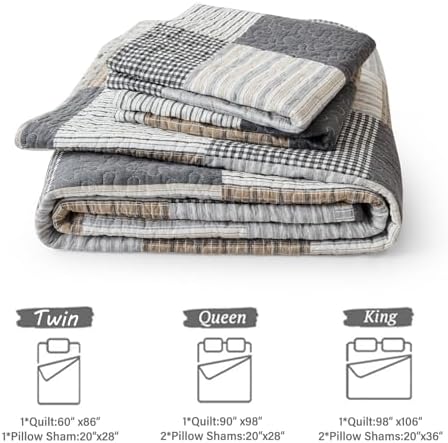 Y-PLWOMEN Plaid Twin Quilt Set 2-Pieces