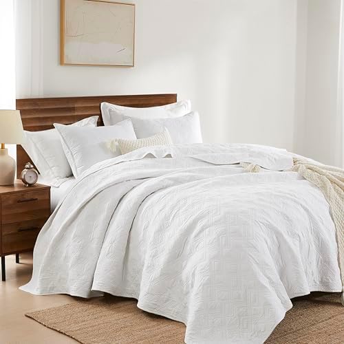 WDCOZY White Cotton Quilt Set Queen Size