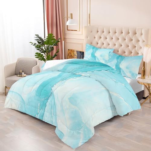 EDGZKO Blue Marble Comforter Set for Kids and Teens