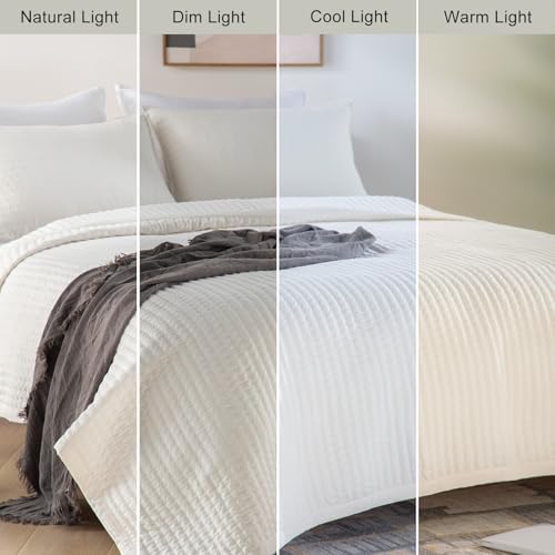 DAWNDIOR Queen Quilt Set 90x90 Ivory 3 Layer Lightweight