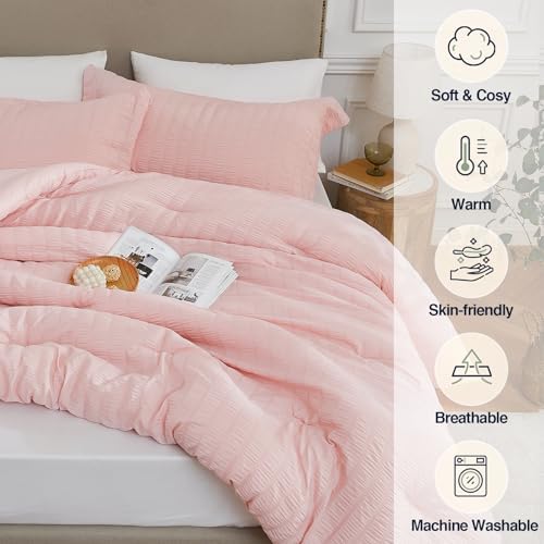 Quataly Pink Seersucker Comforter Set 3 Pieces