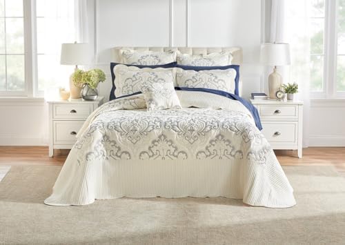 BrylaneHome Ultra Soft Queen Bedspread - Ivory Navy