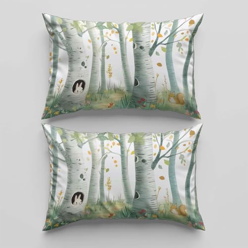 Cartoon Forest Birch Trees Duvet Cover Set