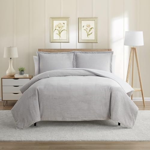 Hearth Harbor Premium Flannel Duvet Cover Set - 3 PC Silver Gray