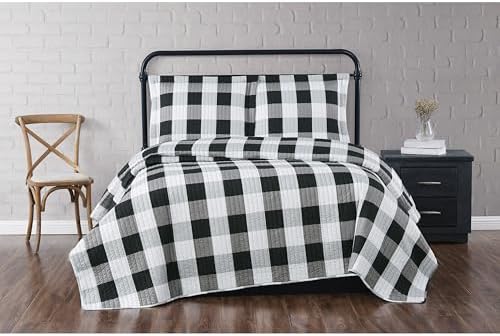 TRULY SOFT 3-Piece Black Buffalo Plaid Quilt Set