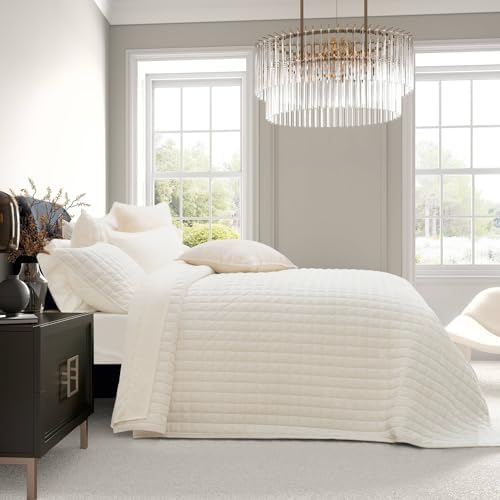 RECYCO Luxury Velvet Quilt Set King Size Cream White