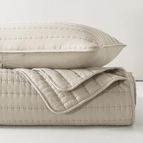 ROARINGWILD Neutral Beige Queen Quilt Set with 2 Pillow Shams
