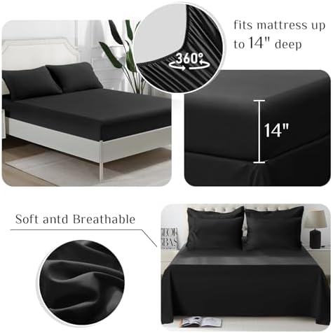 JOLLYVOGUE Queen Comforter Set 7-Piece Black Bed in a Bag