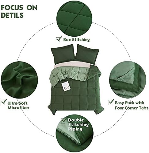 HIG 3pc Green Queen Comforter Set - Reversible Down Alternative Breathable Soft Fluffy