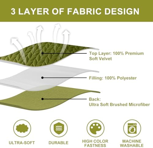 Ivellow Velvet Quilt Set King Size Green